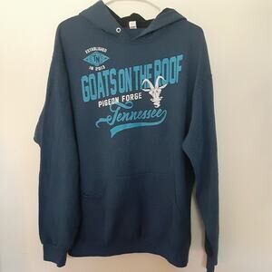 Pigeon Forge Tennessee Hoodie Mens L Blue Goats On The Roof Striped